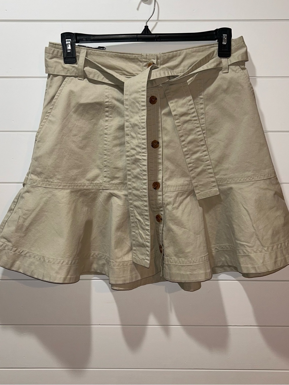 Banana Republic Womans Sz 10 Ruffle Button Front Tie Chino Skirt preppy academia